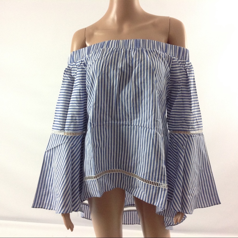 Wonderlust Women Top Blue M Striped Boho Chic